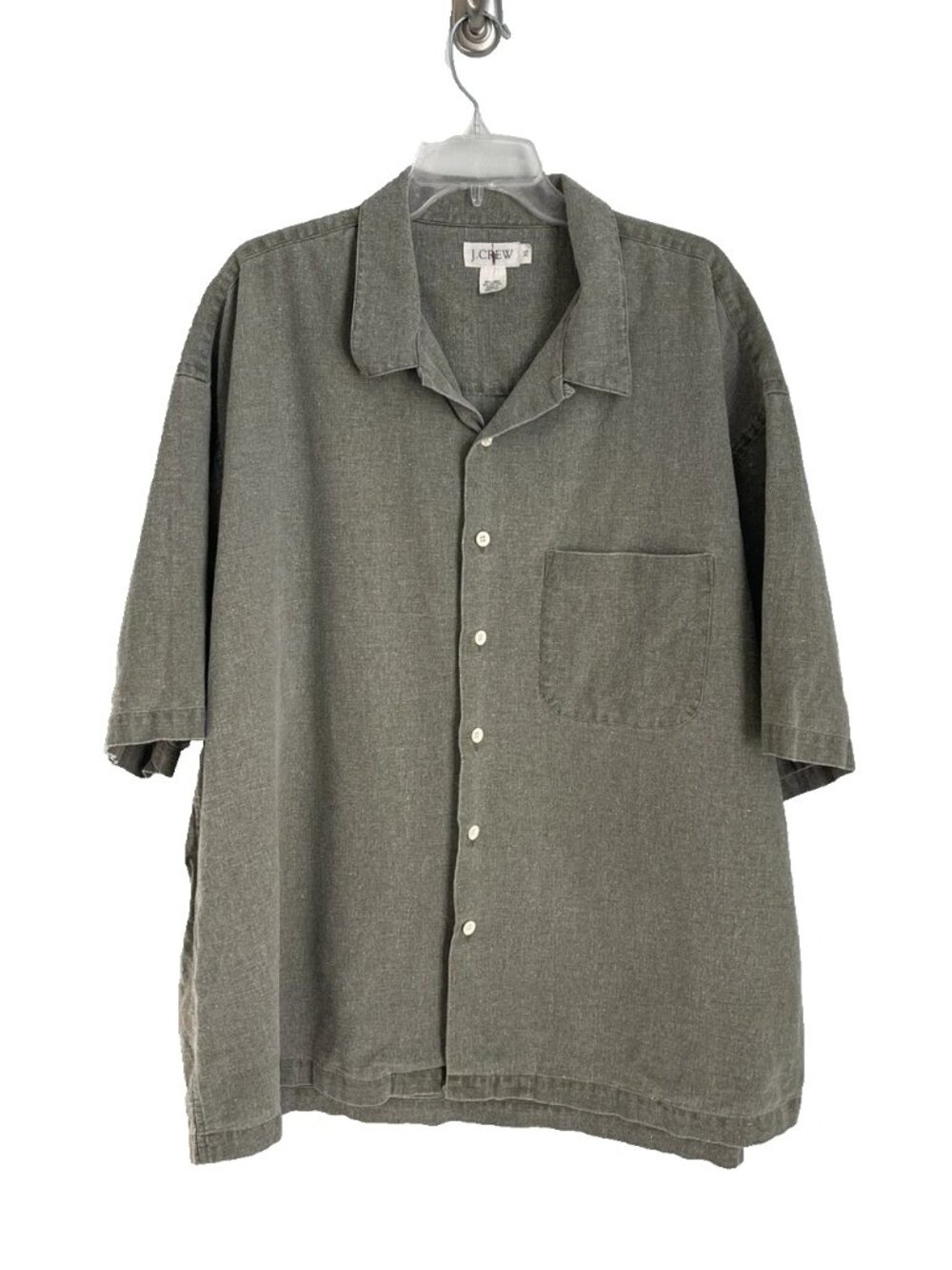 Vtg J Crew Oarsman Green Linen Blend Short Sleeve Button Front Shirt Men's